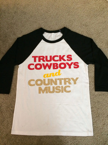 Trucks Cowboys and Country Music - Raglan - Jersey Shirt - Ruffles with Love