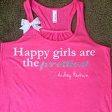 Happy Girls are the Prettiest - NEON PINK - Ruffles with Love - Racerback Tank