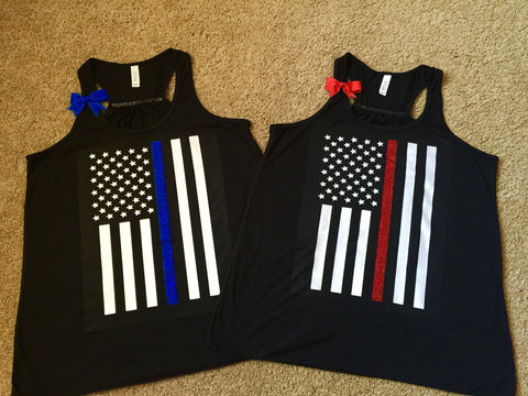 Thin Red Line - Thin Blue Line - Flag Shirt - Ruffles with Love - Law Enforcement Tank - Firefighter Shirt - Police Shirt - LEO