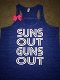 Suns Out Guns Out - Ruffles with Love - RWL -Racerback Tank - Womens Fitness - Workout Clothing - Workout Shirts with Sayings
