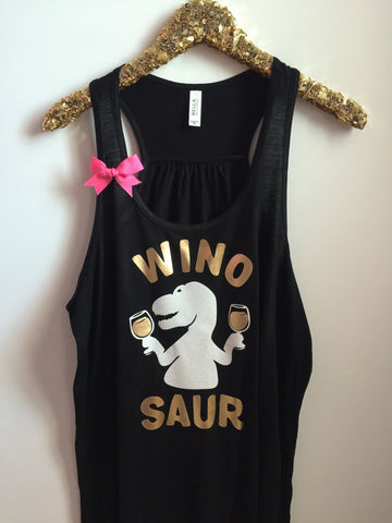 Winosaur - BLACK - Wine Tank - Ruffles with Love - Racerback Tank - Womens Fitness - Workout Clothing - Workout Shirts with Sayings