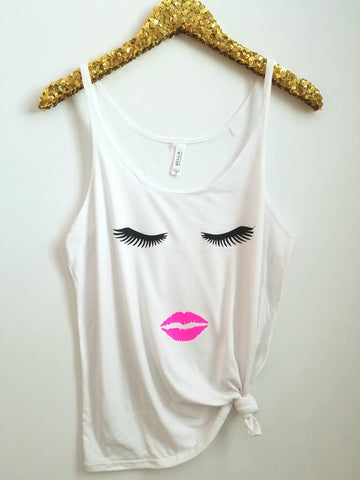 Eyelashes and Lips  - Makeup Tank - Slouchy Relaxed Fit Tank - Ruffles with Love - Fashion Tee - Graphic Tee - Workout Tank