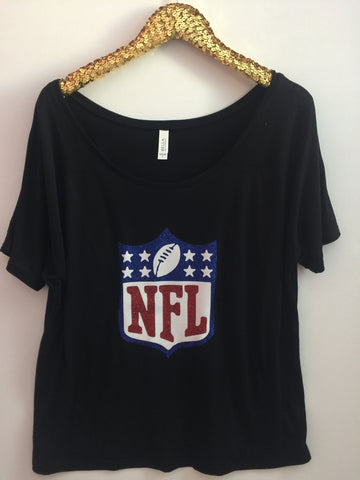 NFL- Off The Shoulder Shirt Slouchy Relaxed Fit Tank - Ruffles with Love - Fashion Tee - Graphic Tee - Workout Tank