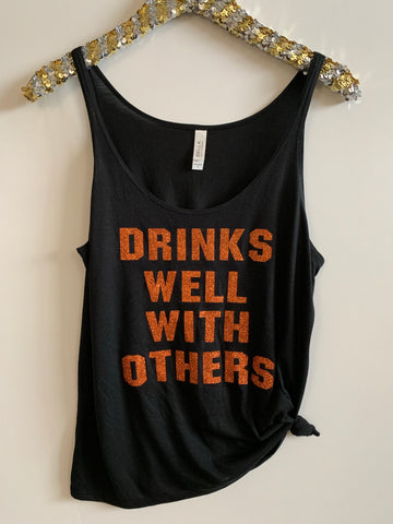 IG - FLASH SALE - Drinks Well with Others - Black and Orange - Ruffles with Love - Racerback Tank - Womens Fitness