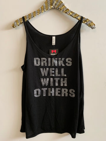 IG - FLASH SALE - Drinks Well With Others - Black and Silver - Ruffles with Love - Racerback Tank - Womens Fitness