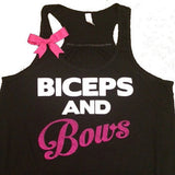 Biceps and Bows - Ruffles with Love - Racerback Tank - Womens Fitness - Workout Clothing - Workout Shirts with Sayings