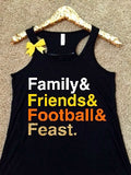 Family Friends Football and Feast - Thanksgiving List Shirt - Ruffles with Love - Thanksgiving Shirt