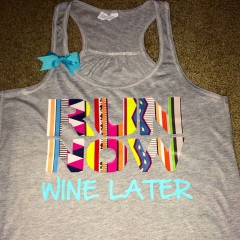 Run Now Wine Later - Tribal Print - Racerback Workout Tank - Womens Fitness - Ruffles with Love - Fitness Tank