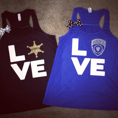 Love - Police - Sheriff  - Tank - Girlfriend - Wife Apparel - Ruffles with Love - LOVE Symbol Tank