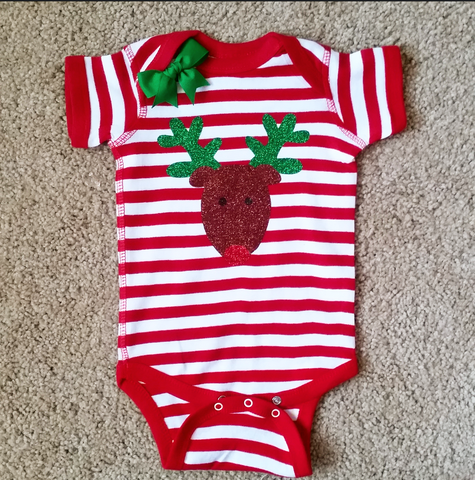 Reindeer Onesie - Christmas Baby - Mia Grace Designs - Girls Onesie -  Body Suit - Glitter  - Onesie - Ruffles with Love - Baby Clothing - RWL Kids