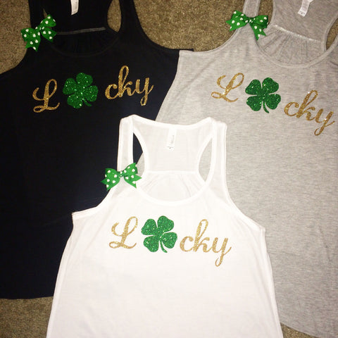 Lucky - 4 Leaf Clover - Lucky Tank - Saint Patricks Day Tank - Ruffles with Love