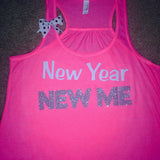 New Year New Me - Neon pink - Ruffles with Love - Racerback Tank - Womens Fitness - Workout Clothing - Workout Shirts with Sayings