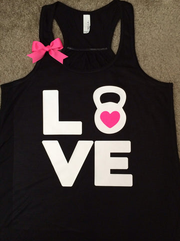 Kettle Bell Love Tank - Ruffles with Love - Racerback Tank - Womens Fitness - Crossfit - Workout Clothing - Workout Shirts with Sayings - LOVE Symbol Tank