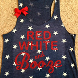 Red White and Booze - STAR tank - Ruffles with Love - Racerback Tank - Womens Fitness - Workout Clothing - Workout Shirts with Saying
