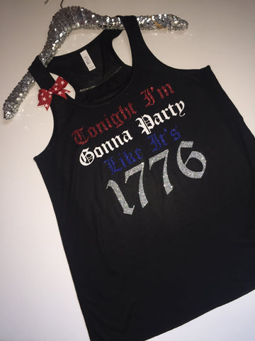 Tonight I'm Gonna Party Like it's 1776 - 4th of July - Ruffles with Love - Racerback Tank - Womens Fitness - Workout Clothing - Workout Shirts with Sayings