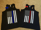 Thin Red Line - Thin Blue Line - Flag Shirt - Ruffles with Love - Law Enforcement Tank - Firefighter Shirt - Police Shirt - LEO