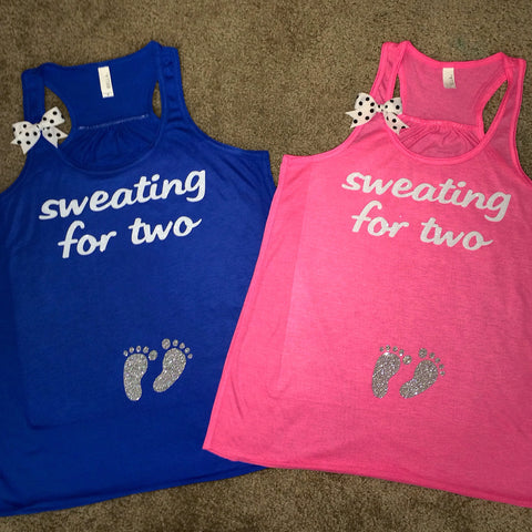 Sweating for Two - Pink - Blue Tank Mom to Be - Expectant Mother - Baby Bump Tank - Ruffles with Love