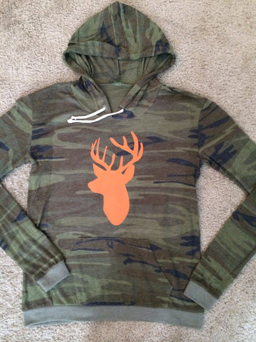 Camo - Deer Hunting Sweatshirt - Eco Fleece - Workout Hoodie - Ruffles with Love