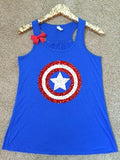 Captain America Tank - Superhero Shirt - Marvel - Ruffles with Love - Glitter - Graphic Shirt