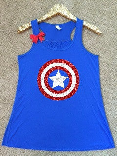 Captain America Tank - Superhero Shirt - Marvel - Ruffles with Love - Glitter - Graphic Shirt