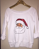 Santa Sweatshirt - Glitter - Christmas Sweatshirt - Ruffles with Love - Off the Shoulder Sweatshirt - Womens Clothing - RWL