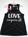 SALE -  LOVE CONQUERS ALL - Ruffles with Love - Racerback Tank - Womens Fitness - Workout Clothing - Workout Shirts with Sayings