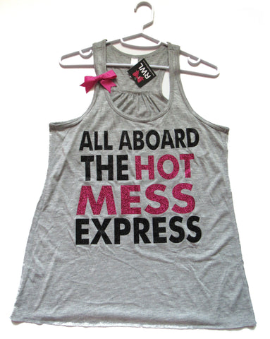 SALE -  HOT MESS EXPRESS TANK - Racerback Tank - Ruffles with Love - Womens Fitness - Workout Clothing - Workout Shirts with Sayings