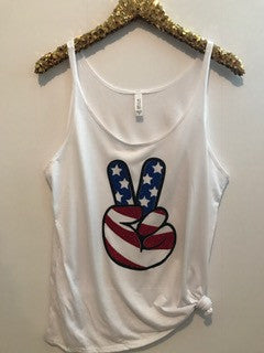 Peace - American Flag - Slouchy Relaxed Fit Tank - Ruffles with Love - Fashion Tee - Graphic Tee