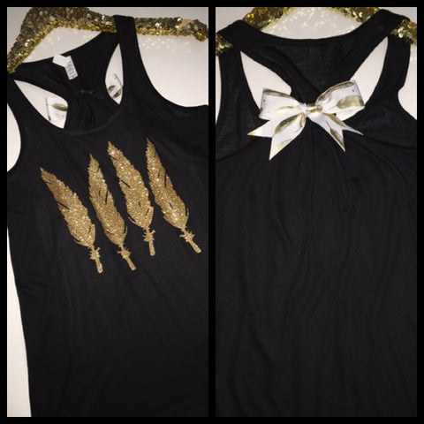 Feather Tank - Glitter - Feather Bow - Ruffles with Love - Womens Fitness