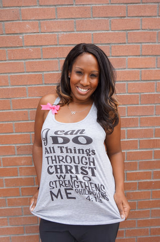 Philippians 4:13 - Heather Gray - I can do all things through Christ who strengthens me - Racerback tank - Bible verse - Motivational Tank - Womens fitness Tank - Workout clothing