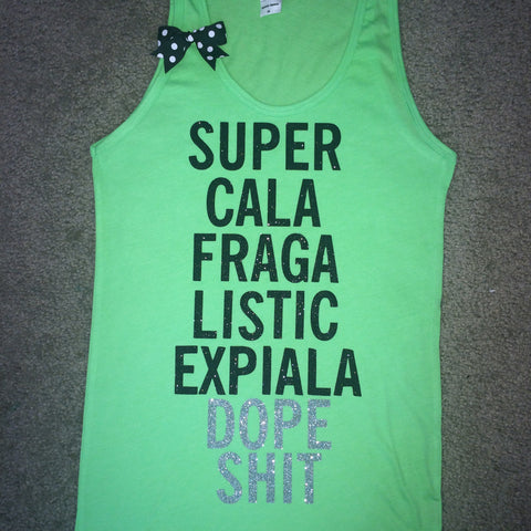 SALE -Super Cala - Dope - Neon Green - UNISEX Tank - Ruffles with Love - Womens Fitness - Workout Tank - Bow Tank