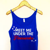 Meet Me Under The Fireworks - BLUE -Slouchy Relaxed Fit Tank - Holiday Tank - Fireworks Tank - Fourth of July - Ruffles with Love - Fashion Tee - Graphic Tee