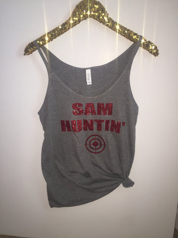 Sam Huntin' Tank - Slouchy Relaxed Fit Tank - Ruffles with Love - Fashion Tee - Graphic Tee