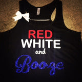 Red White and Booze - Ruffles with Love - Racerback Tank - Womens Fitness - Workout Clothing - Workout Shirts with Sayings