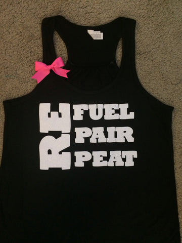 Refuel - Repair - Repeat - Ruffles with Love - Racerback Tank - Womens Fitness - Workout Clothing - Workout Shirts with Sayings