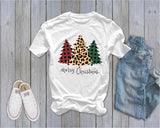Merry Christmas - Plaid and Leopard Tree   - Ruffles with Love - Tee