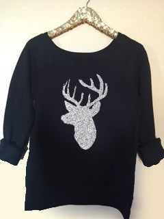 Deer Off Shoulder Sweatshirt - Ruffles with Love - Off the Shoulder Sweatshirt - Womens Clothing - RWL