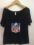 NFL- Off The Shoulder Shirt Slouchy Relaxed Fit Tank - Ruffles with Love - Fashion Tee - Graphic Tee - Workout Tank