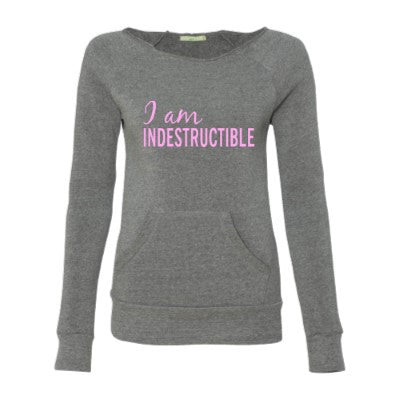 I am Indestructible  - Indestructible Me - Eco Fleece - Off the Shoulder Sweatshirt - Ruffles with Love - Racerback Tank - Womens Fitness - Workout Clothing - Workout Shirts with Sayings