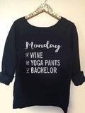 Monday - Wine Yoga Pants Bachelor - Ruffles with Love - Off the Shoulder Sweatshirt - Womens Clothing - RWL