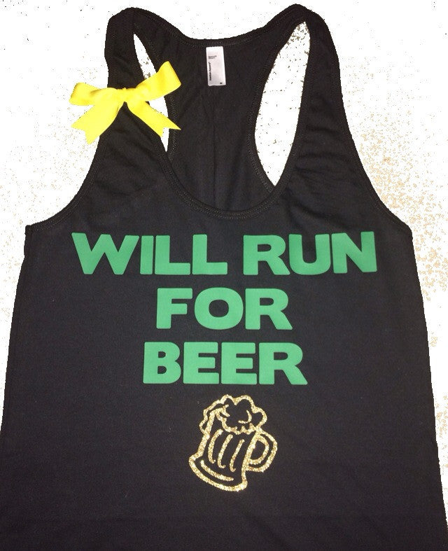 Will Run For Beer - Ruffles with Love - Fitness Tank - Womens Workout