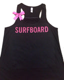 Surfboard - Racerback tank - Fun tank - Womens Fitness Tank - Workout clothing