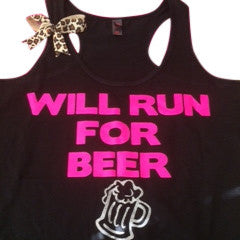 Will Run For Beer - Pink -  Ruffles with Love - Fitness Tank - Womens Workout Clothing