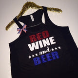 Red Wine and Beer - Ruffles with Love - Racerback Tank - Womens Fitness - Workout Clothing - Workout Shirts with Sayings