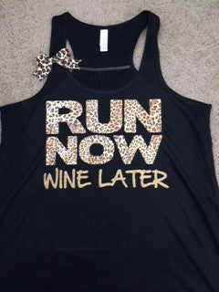 Run Now Wine Later - Leopard - Racerback Workout Tank - Womens Fitness - Ruffles with Love - Fitness Tank